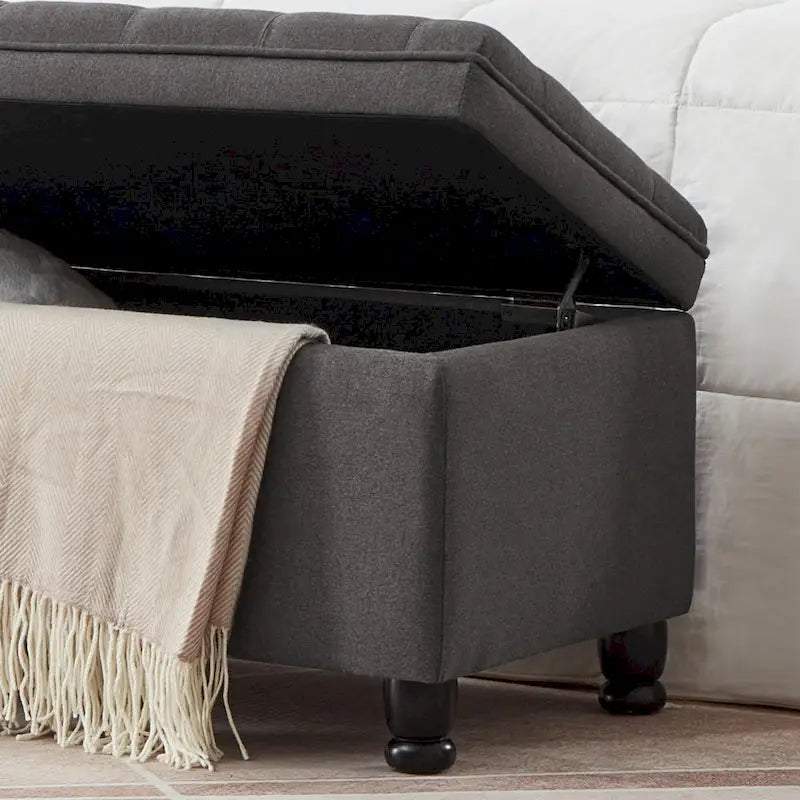 Banc de rangement capitonné en tissu avec boutons