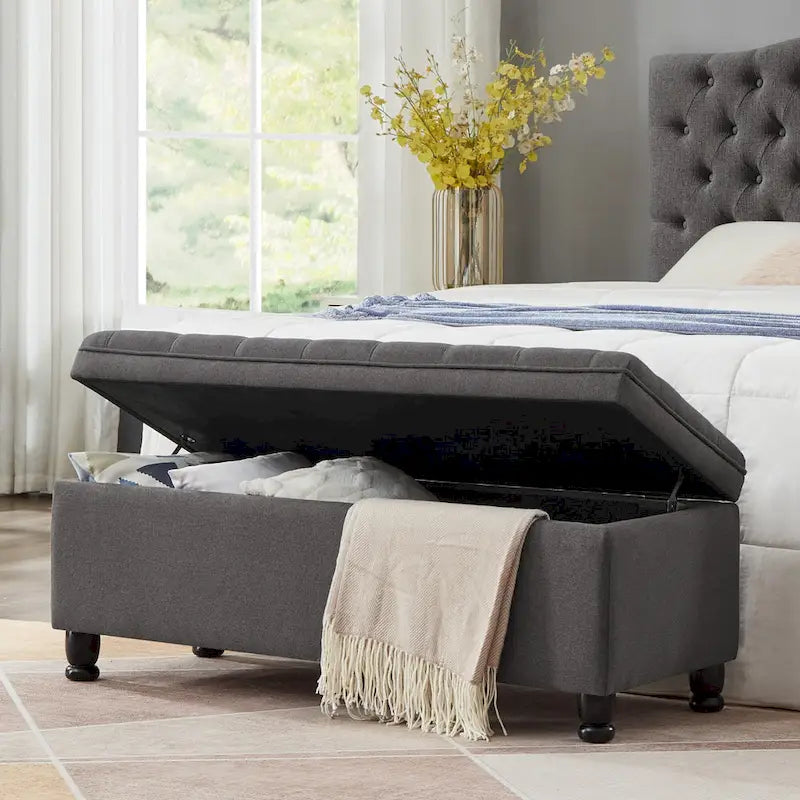 Banc de rangement capitonné en tissu avec boutons