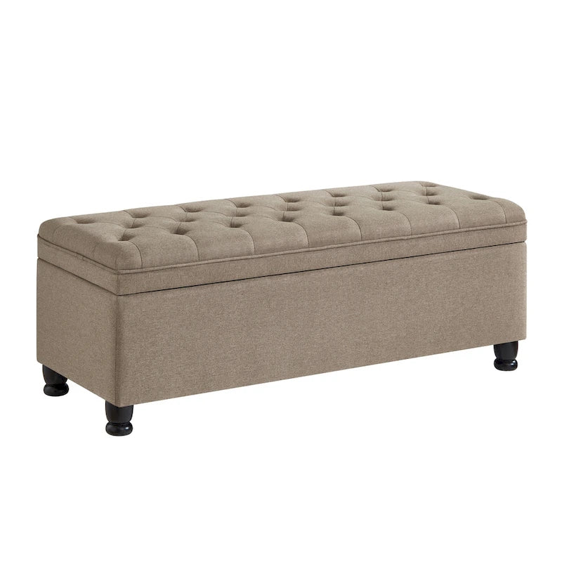 Banc de rangement capitonné en tissu avec boutons