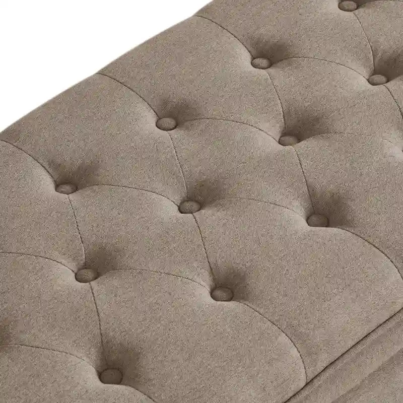 Banc de rangement capitonné en tissu avec boutons
