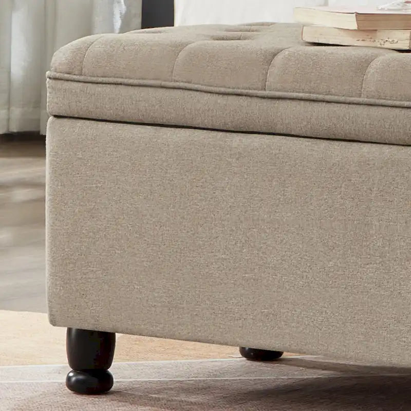 Banc de rangement capitonné en tissu avec boutons