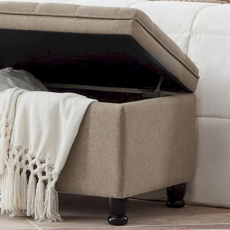 Banc de rangement capitonné en tissu avec boutons