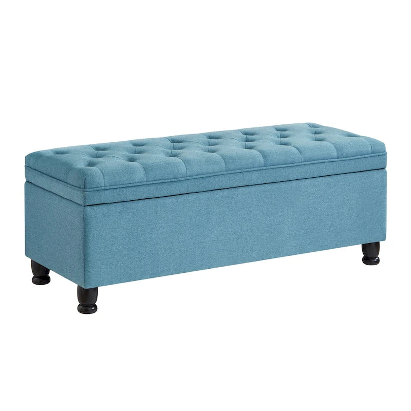 Banc de rangement capitonné en tissu avec boutons