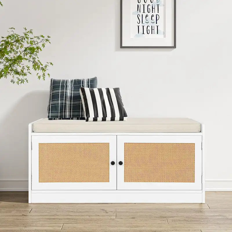 Banc de rangement à chaussures blanc pour entrée avec coussin et étagères réglables - 101,1 L x 39,9 P x 45,7 H cm