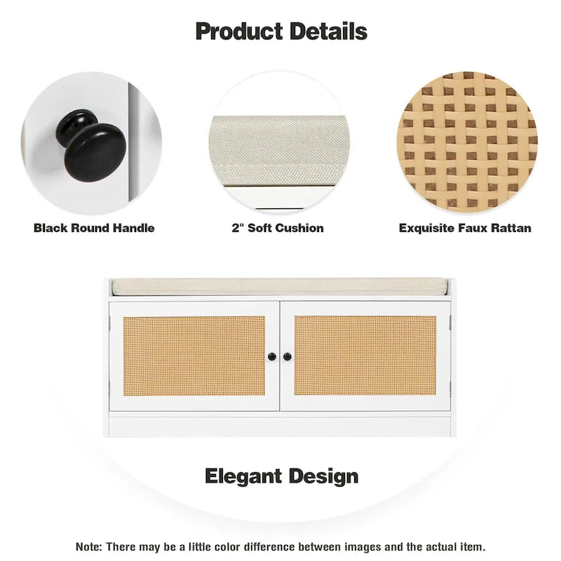 Banc de rangement à chaussures blanc pour entrée avec coussin et étagères réglables - 101,1 L x 39,9 P x 45,7 H cm