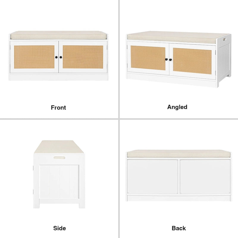 Banc de rangement à chaussures blanc pour entrée avec coussin et étagères réglables - 101,1 L x 39,9 P x 45,7 H cm