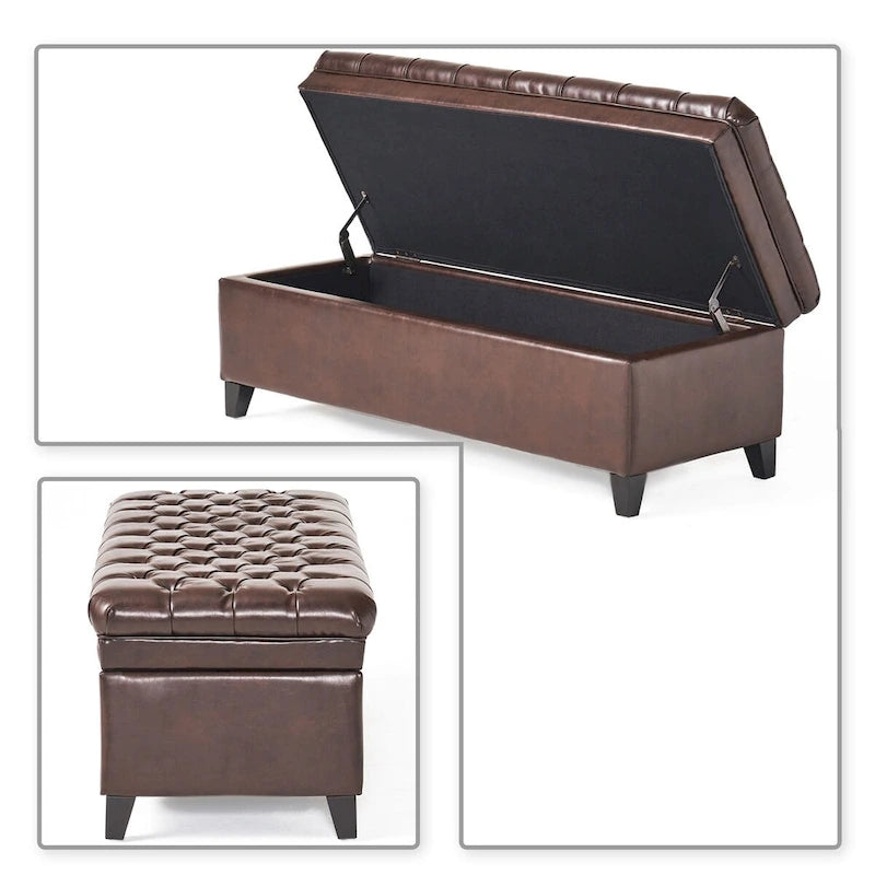 Banc de rangement capitonné classique et élégant avec assise décorée de boutons touffetés