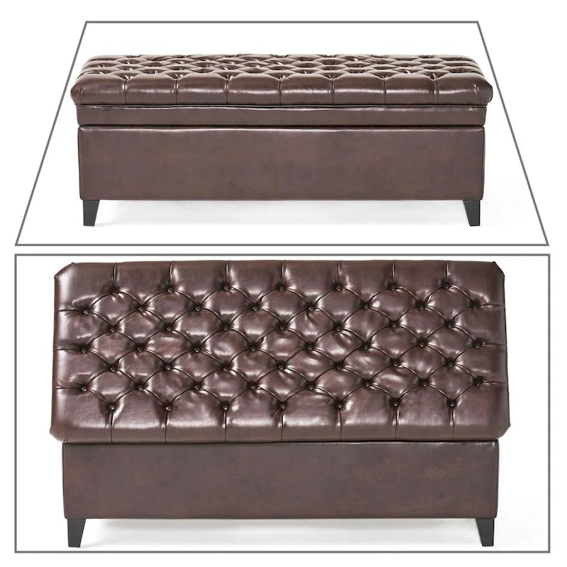Banc de rangement capitonné classique et élégant avec assise décorée de boutons touffetés