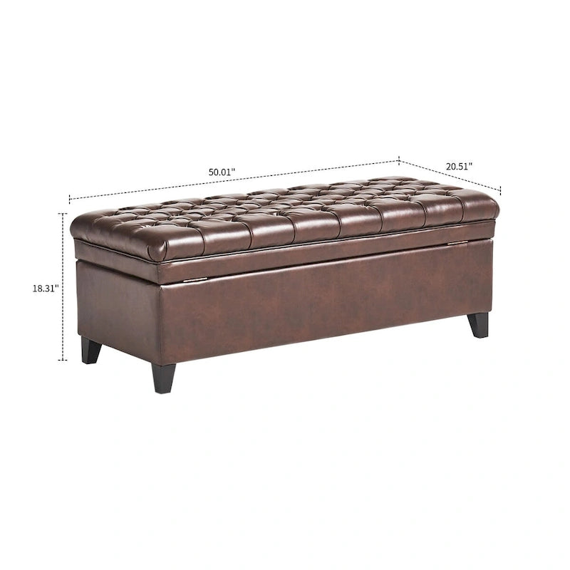 Banc de rangement capitonné classique et élégant avec assise décorée de boutons touffetés