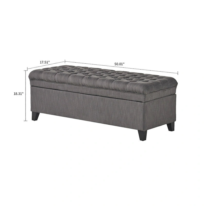 Banc de rangement capitonné classique et élégant avec assise décorée de boutons touffetés