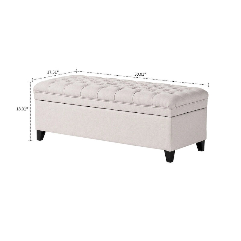 Banc de rangement capitonné classique et élégant avec assise décorée de boutons touffetés