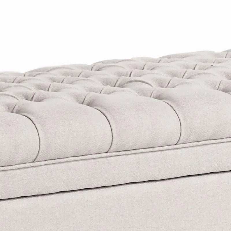 Banc de rangement capitonné classique et élégant avec assise décorée de boutons touffetés