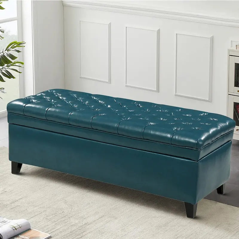 Banc de rangement capitonné classique et élégant avec assise décorée de boutons touffetés