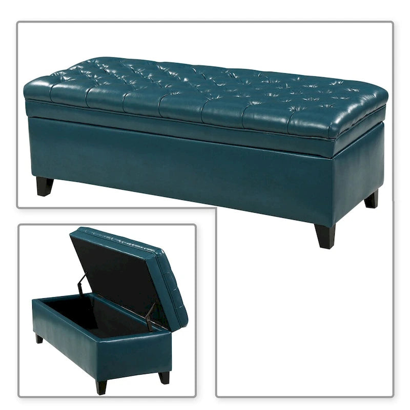 Banc de rangement capitonné classique et élégant avec assise décorée de boutons touffetés
