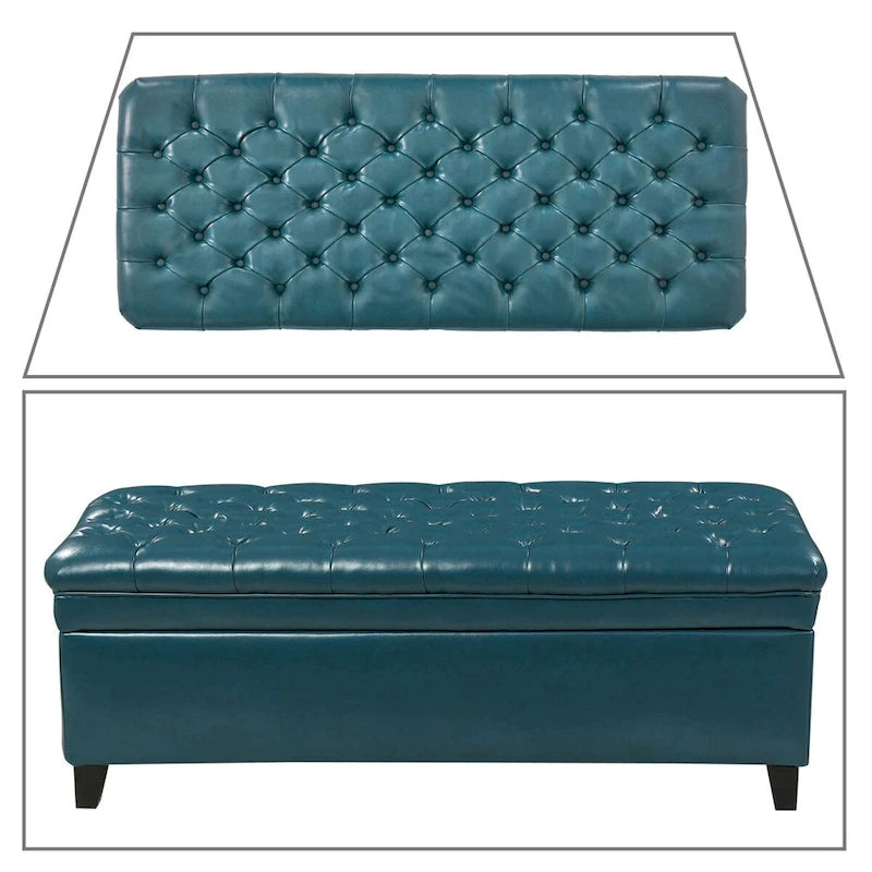 Banc de rangement capitonné classique et élégant avec assise décorée de boutons touffetés