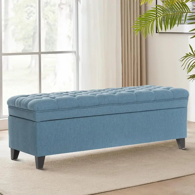 Banc de rangement capitonné classique et élégant avec assise décorée de boutons touffetés