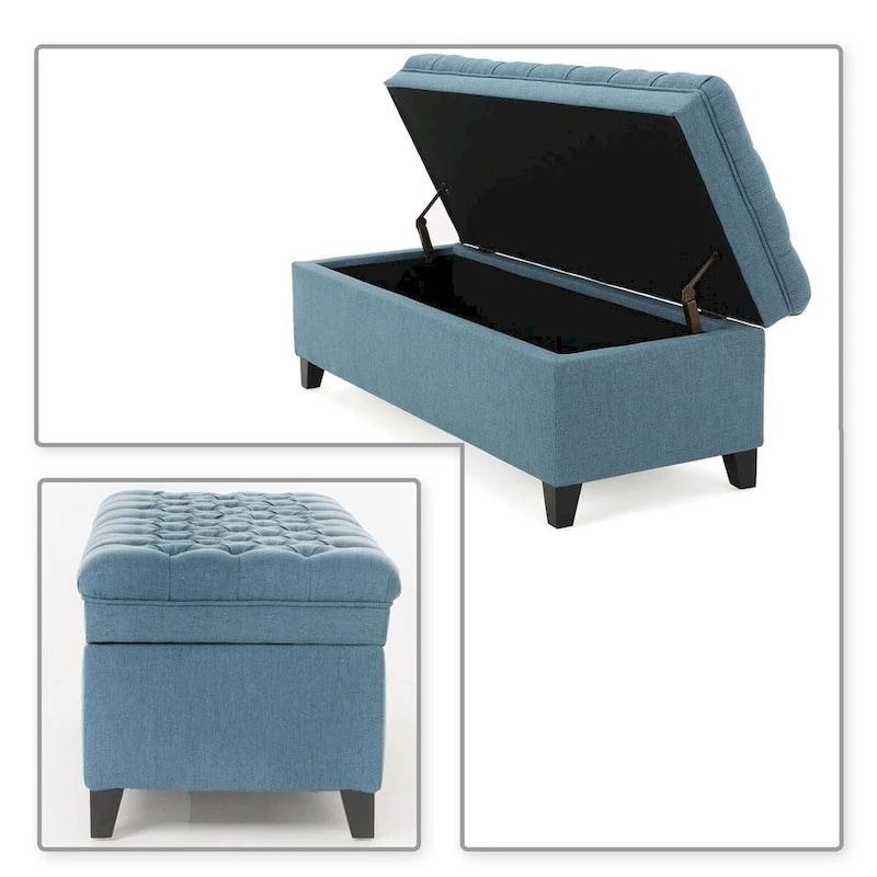 Banc de rangement capitonné classique et élégant avec assise décorée de boutons touffetés
