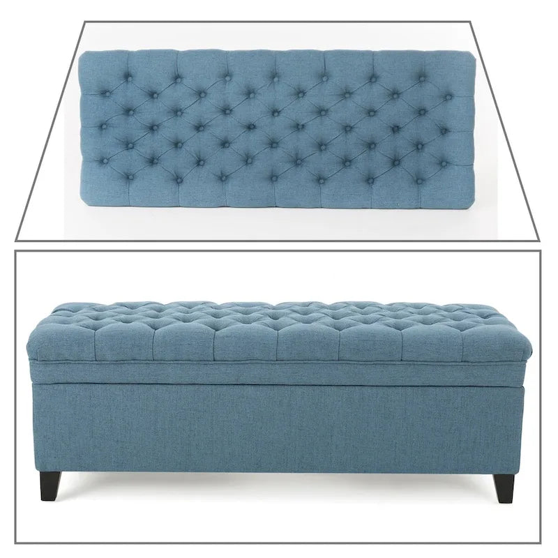 Banc de rangement capitonné classique et élégant avec assise décorée de boutons touffetés