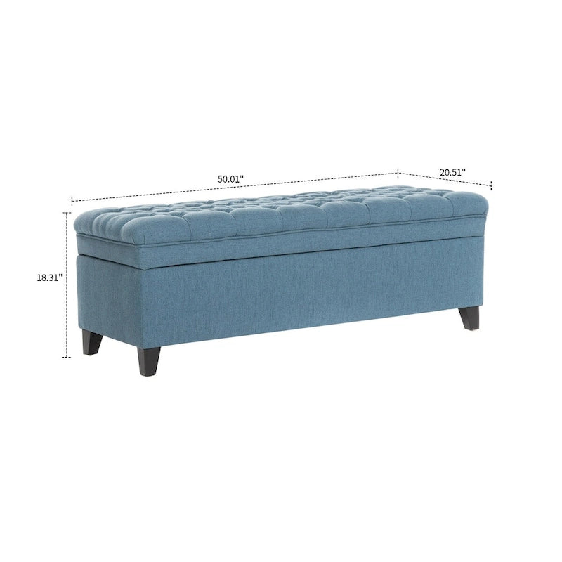 Banc de rangement capitonné classique et élégant avec assise décorée de boutons touffetés