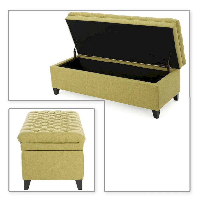 Banc de rangement capitonné classique et élégant avec assise décorée de boutons touffetés