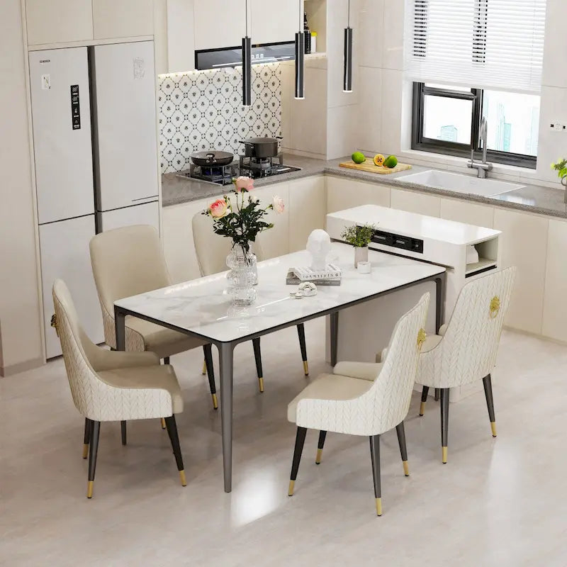 Table à manger luxueuse en marbre italien avec plateau en pierre frittée rectangulaire - 157x29x30 cm