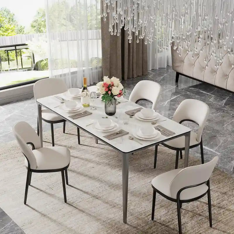 Luxurious Italian Marble Dining Table Sintered Stone Top Rectangular - 61.81x11.42x11.81 inch