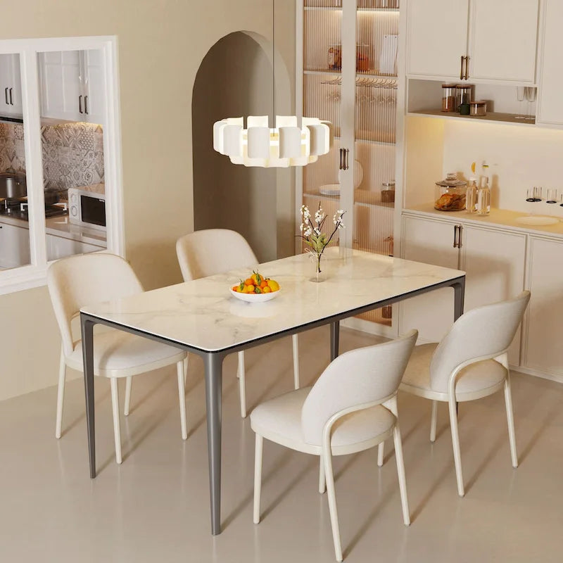 Table à manger luxueuse en marbre italien avec plateau en pierre frittée rectangulaire - 157x29x30 cm