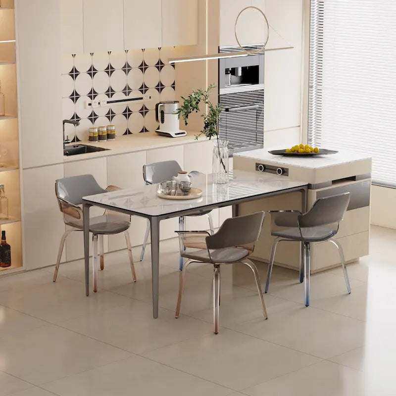 Table à manger luxueuse en marbre italien avec plateau en pierre frittée rectangulaire - 157x29x30 cm