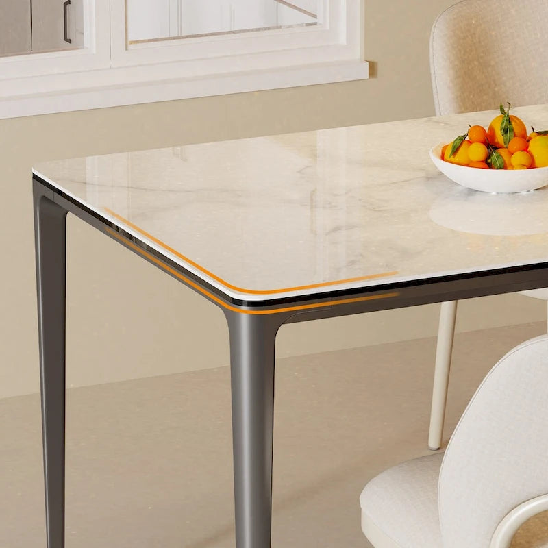 Table à manger luxueuse en marbre italien avec plateau en pierre frittée rectangulaire - 157x29x30 cm