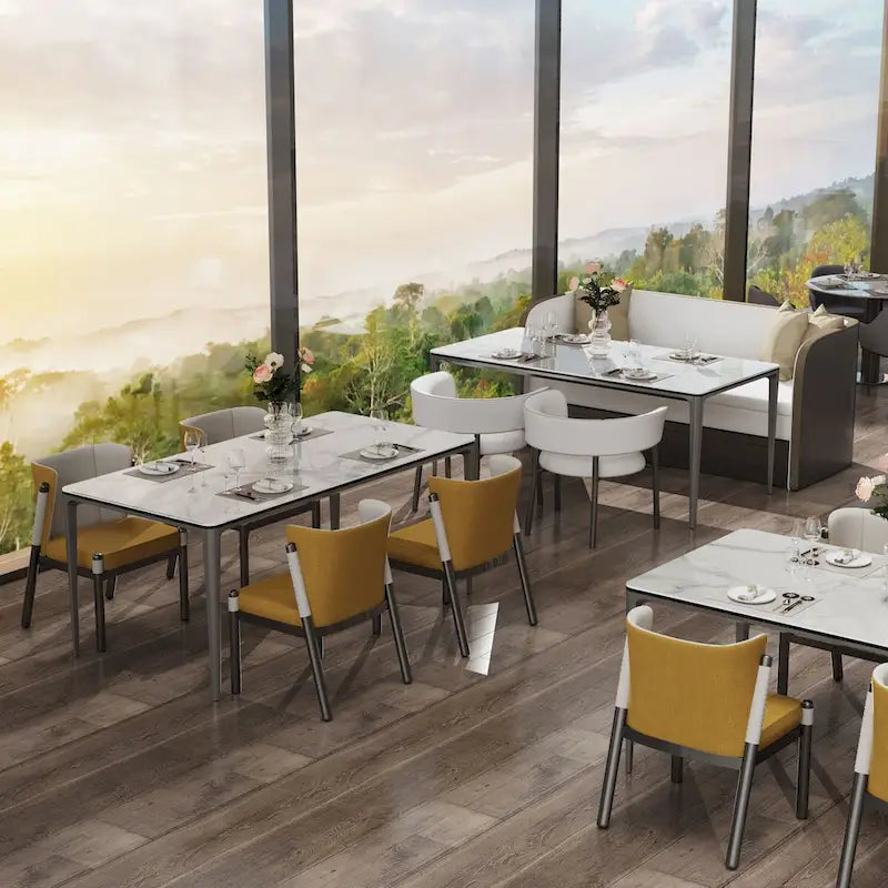 Table à manger luxueuse en marbre italien avec plateau en pierre frittée rectangulaire - 157x29x30 cm