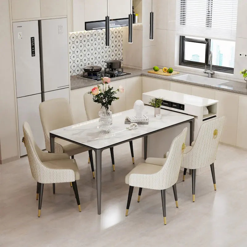 Table à manger luxueuse en marbre italien avec plateau en pierre frittée rectangulaire - 157x29x30 cm