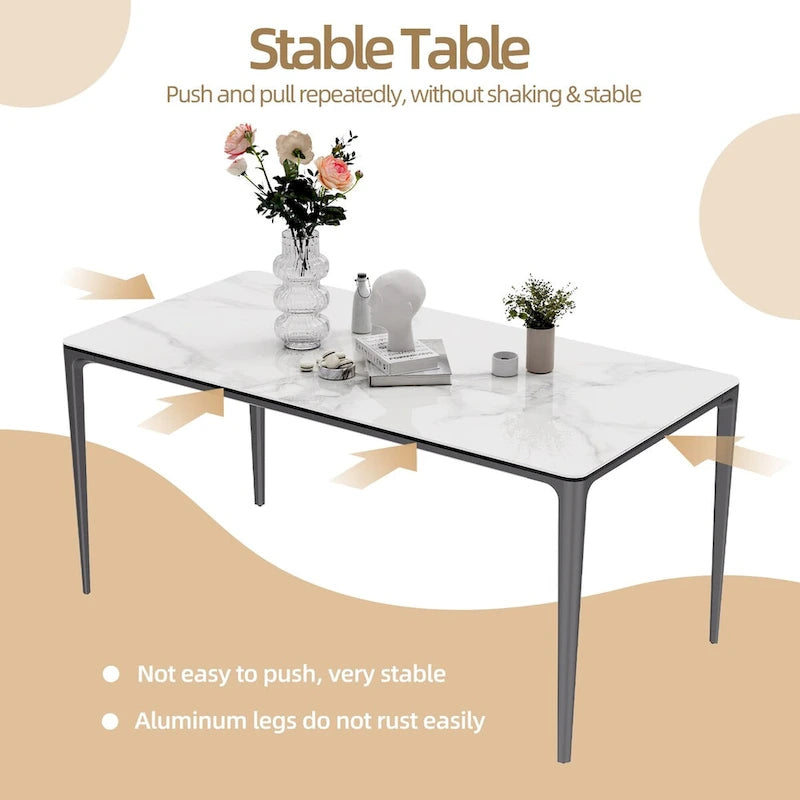 Table à manger luxueuse en marbre italien avec plateau en pierre frittée rectangulaire - 157x29x30 cm