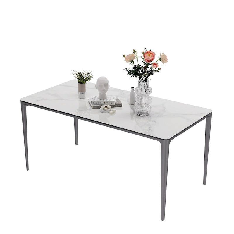 Table à manger luxueuse en marbre italien avec plateau en pierre frittée rectangulaire - 157x29x30 cm