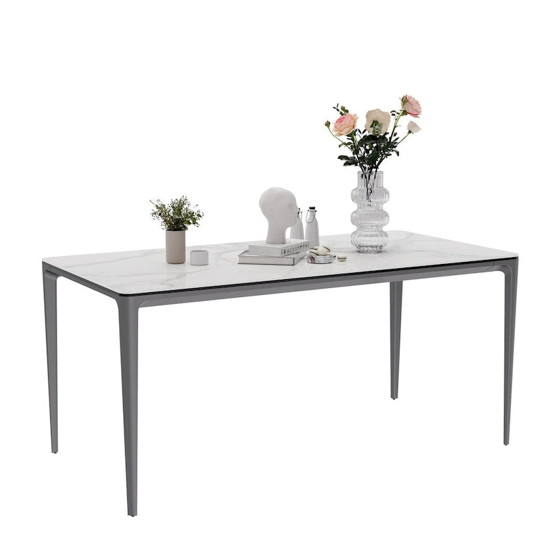 Table à manger luxueuse en marbre italien avec plateau en pierre frittée rectangulaire - 157x29x30 cm