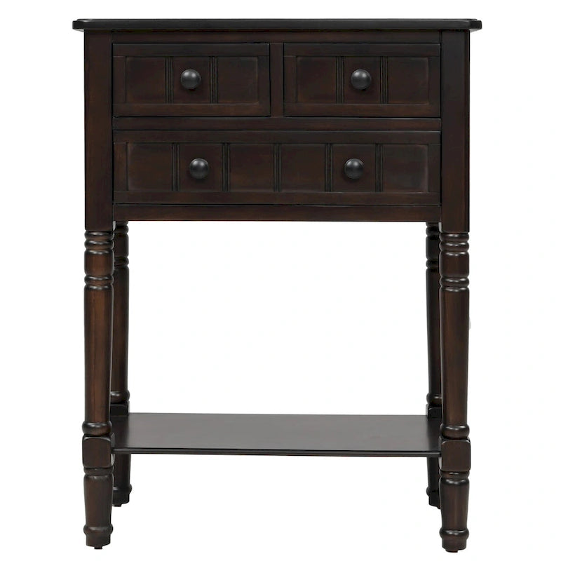 Narrow Slim Esspreso Console Table/Sofa Table with 3 Drawers and 1 Bottom Shelf - 23.7L x 13W x 31.1H