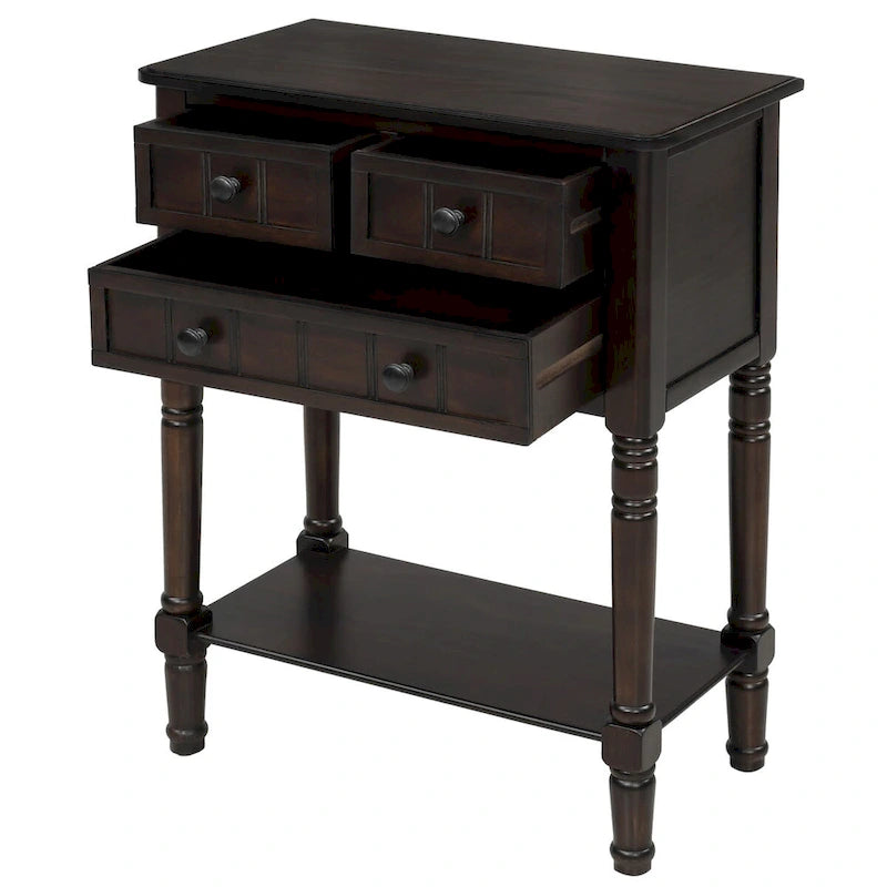 Narrow Slim Esspreso Console Table/Sofa Table with 3 Drawers and 1 Bottom Shelf - 23.7L x 13W x 31.1H