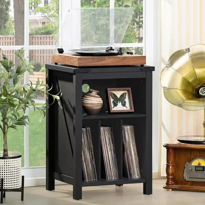 Meuble pour platine vinyle avec rangement pour disques - 15,74P x 19,68L x 29,01H