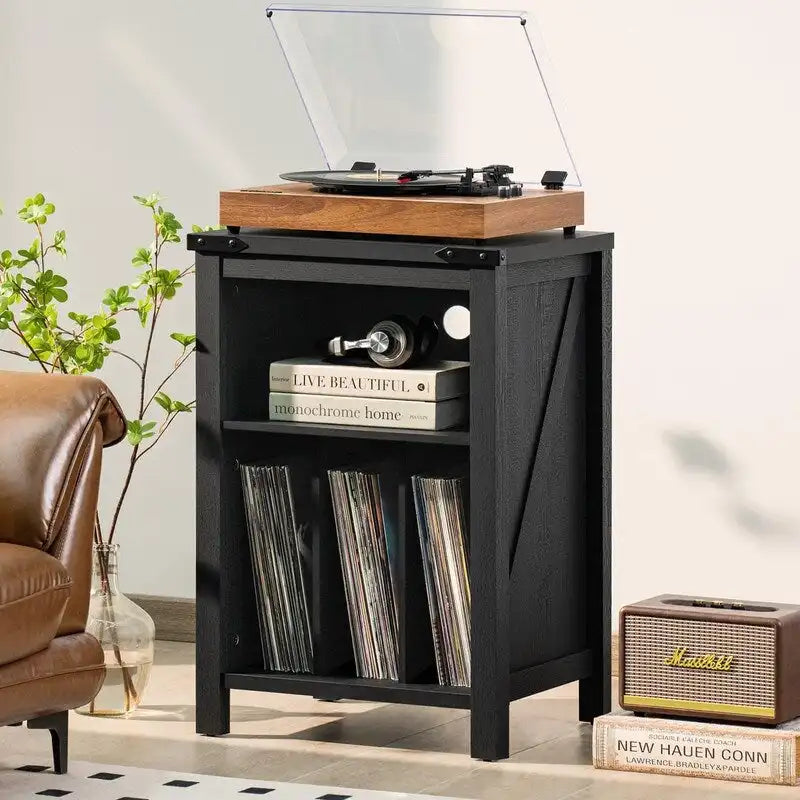 Meuble pour platine vinyle avec rangement pour disques - 15,74P x 19,68L x 29,01H