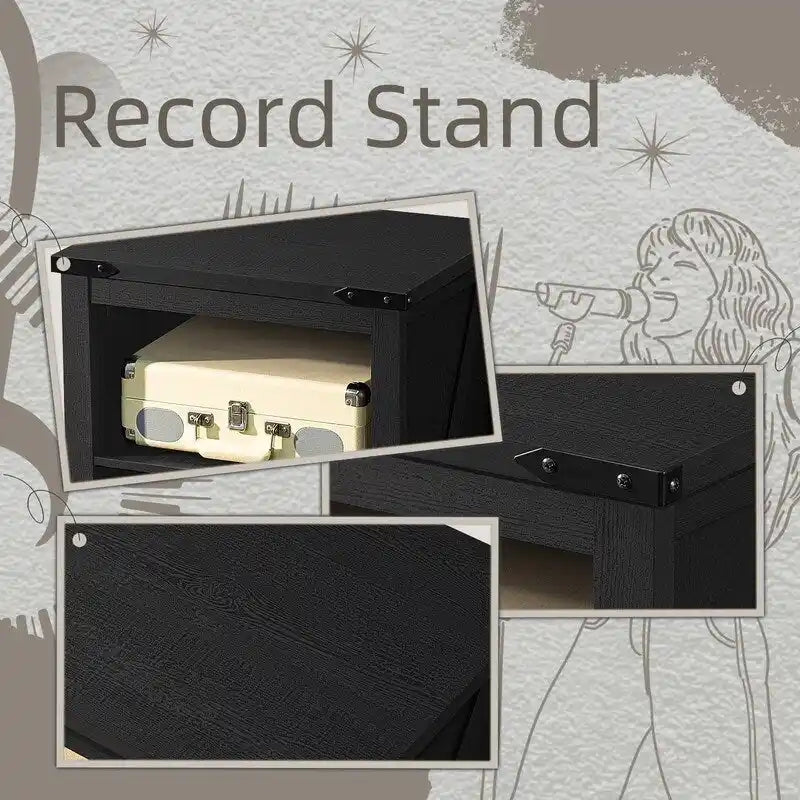 Meuble pour platine vinyle avec rangement pour disques - 15,74P x 19,68L x 29,01H