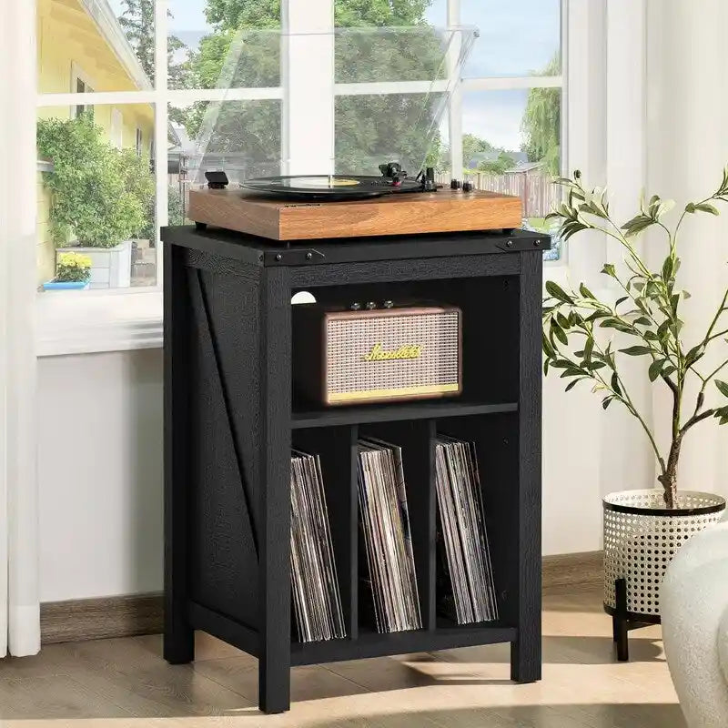 Meuble pour platine vinyle avec rangement pour disques - 15,74P x 19,68L x 29,01H