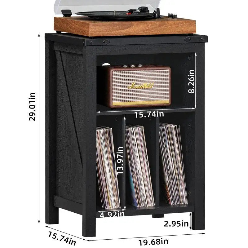 Meuble pour platine vinyle avec rangement pour disques - 15,74P x 19,68L x 29,01H