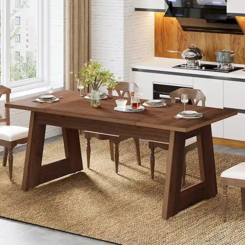 Table à manger rectangulaire de 63 pouces, table de cuisine pour salle à manger - Marron