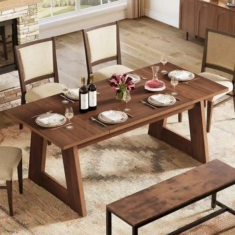 Table à manger rectangulaire de 63 pouces, table de cuisine pour salle à manger - Marron