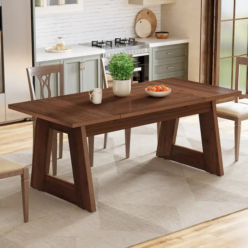 Table à manger rectangulaire de 63 pouces, table de cuisine pour salle à manger - Marron