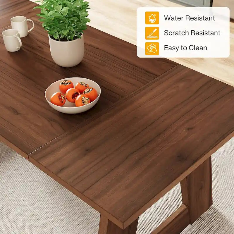 Table à manger rectangulaire de 63 pouces, table de cuisine pour salle à manger - Marron