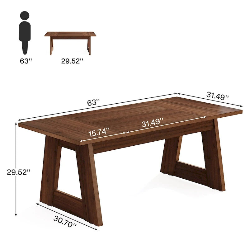 Table à manger rectangulaire de 63 pouces, table de cuisine pour salle à manger - Marron