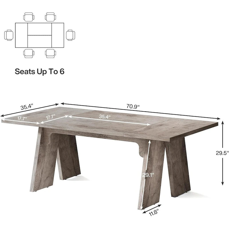 71 grande table de salle à manger de ferme, table à manger rectangulaire pour 6 personnes