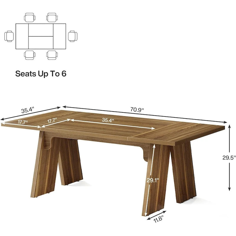 71 grande table de salle à manger de ferme, table à manger rectangulaire pour 6 personnes