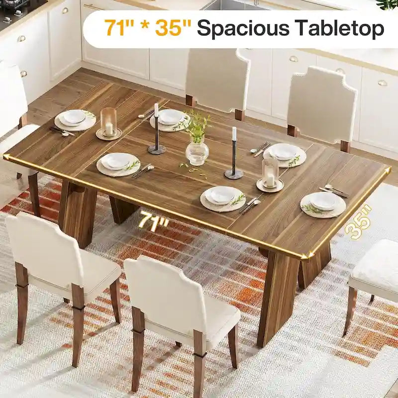 71 grande table de salle à manger de ferme, table à manger rectangulaire pour 6 personnes