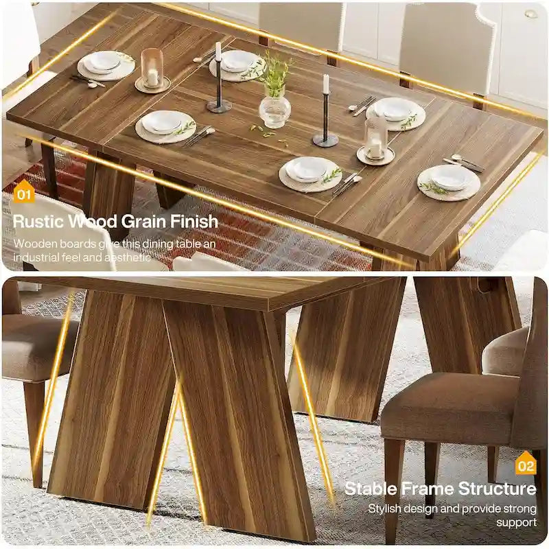 71 grande table de salle à manger de ferme, table à manger rectangulaire pour 6 personnes